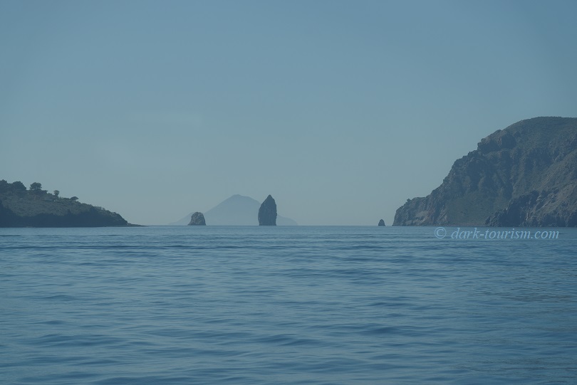 Aeolian Islands 8   sea stacks and Stromboli in the distance